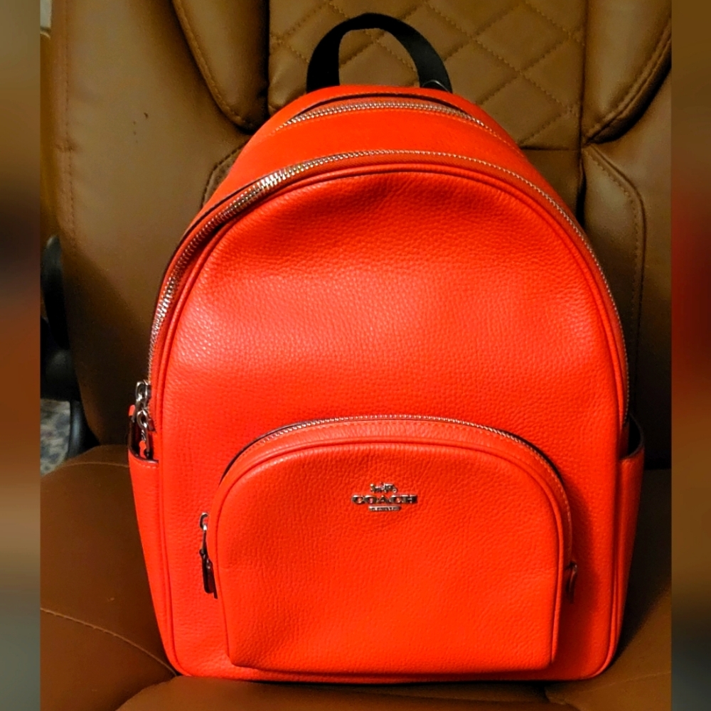 Coach Leather Court Backpack, Miami red.